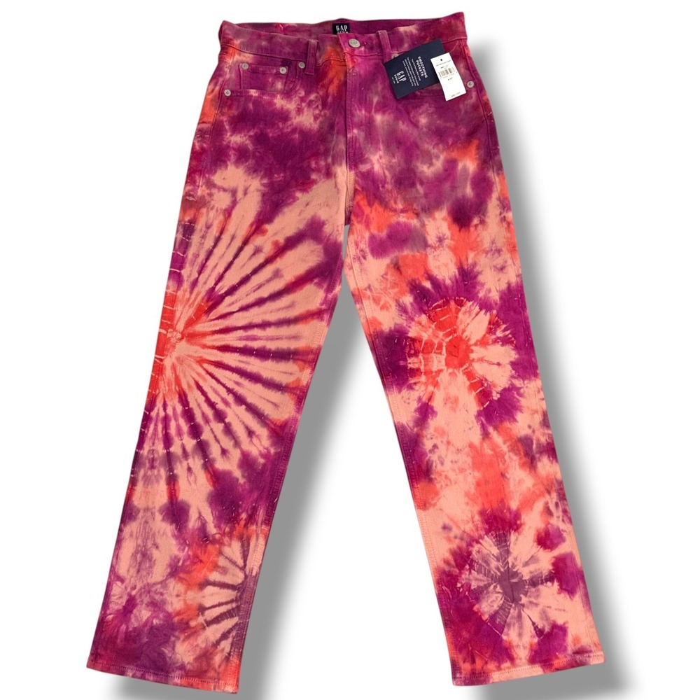 GAP Cheeky Straight Leg Jeans Womens 4/27R Tie Dye Pink Purple Festival NWT